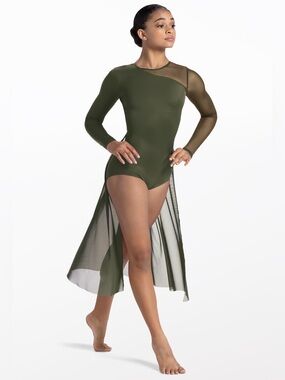 Weissman Balera dance costume olive green lyrical dress long sleeve 14423 LC chi